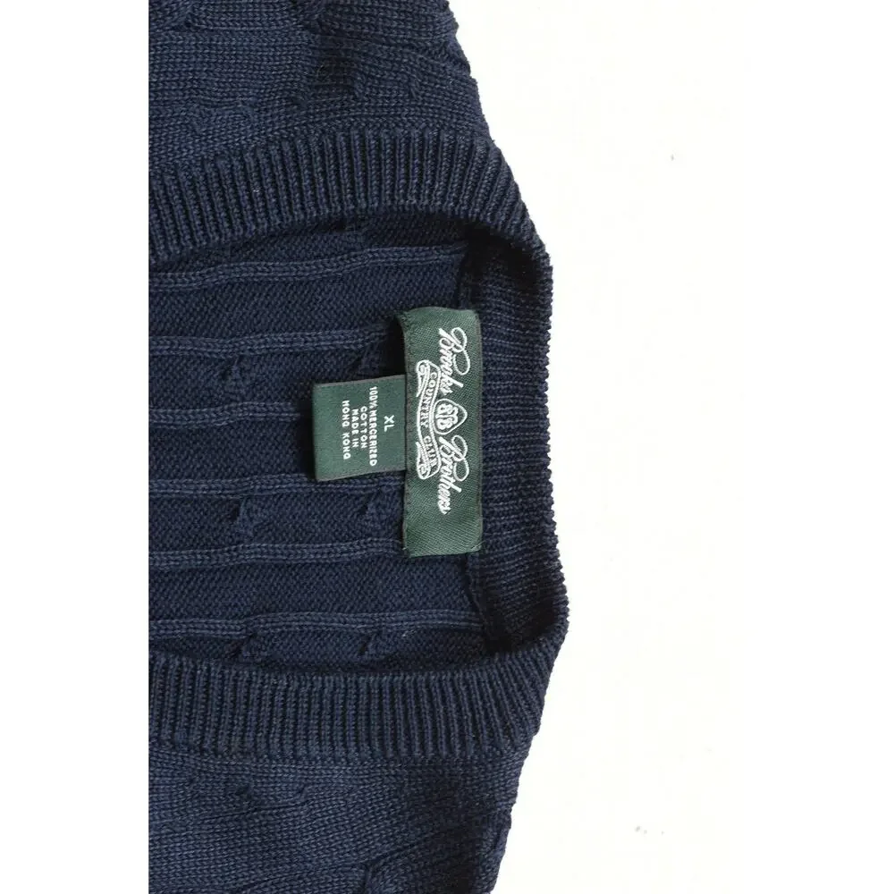Brooks Brothers Country Club Sweater Vest XL Navy Blue Cable Knit 100% Mercerize